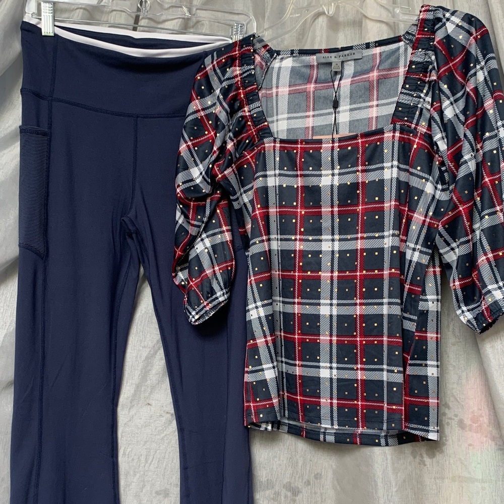 Plaid Puff-Sleeve Blouse in Navy, Red & White by A New Day